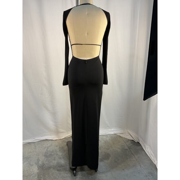 Nensi Dojaka Deep V-Neck Black Viscose Draped Bra Long Sleeve Dress Size S - Picture 3 of 5